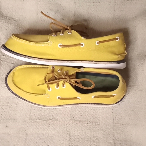 Mens Yellow Sperry Top Slider canvas style boat Shoe, - Picture 3 of 7